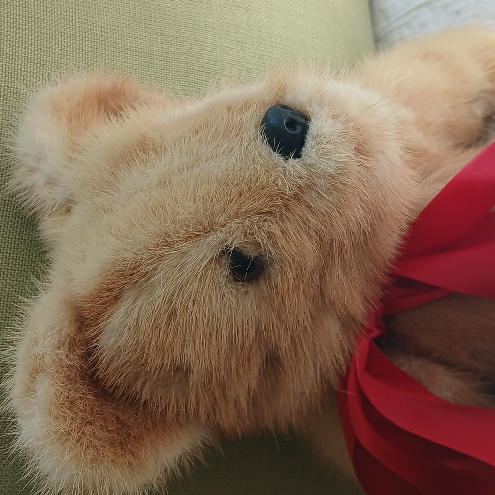 🎄Vintage Mink Teddy Bear with Satin Red Bow🎄